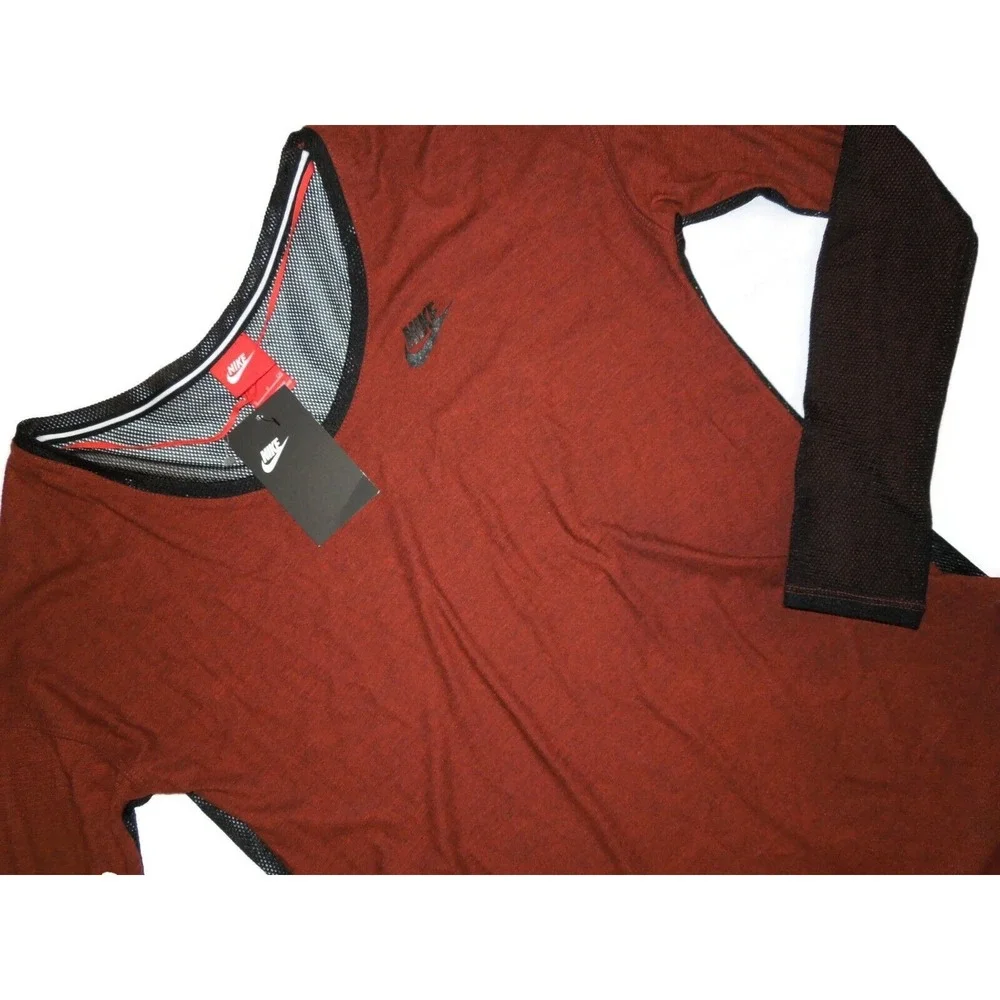 Nike women's LS T Shirt T2 Long Sleeve Mesh back red black Size Small S‎